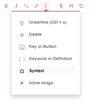 Symbol selection menu in Docsie Editor