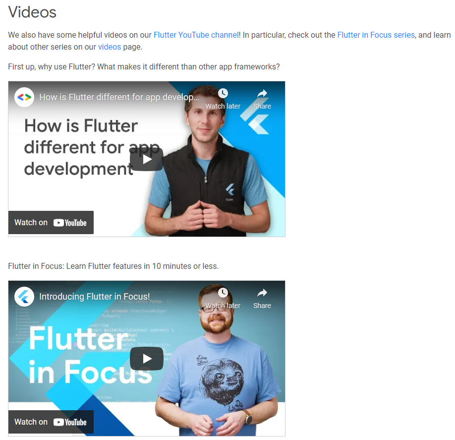 Видеопримеры Flutter YouTube на странице